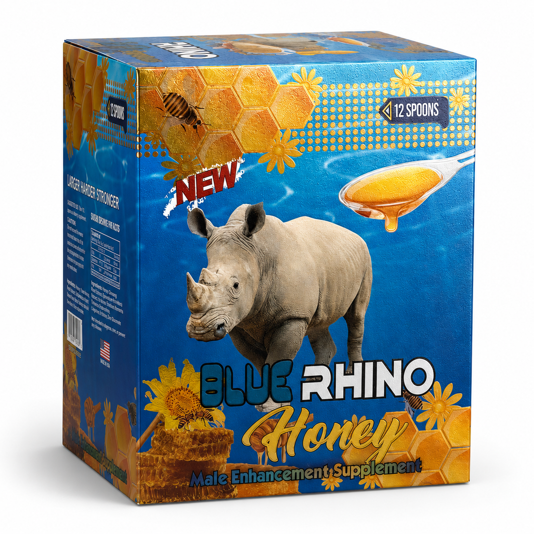 Front and side view of the Blue Rhino Honey box