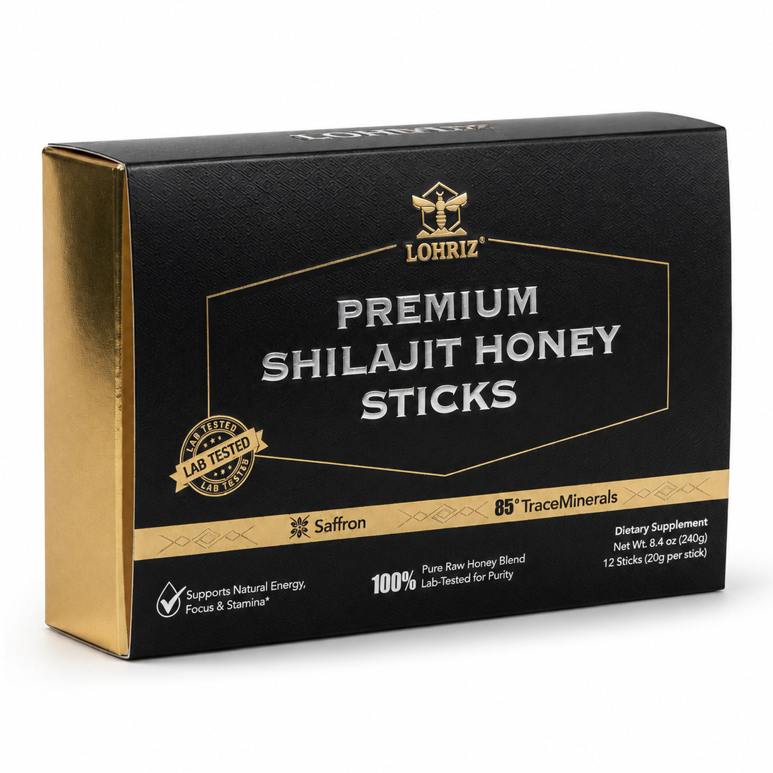 Front view of the LOHRIZ Shilajit Honey box