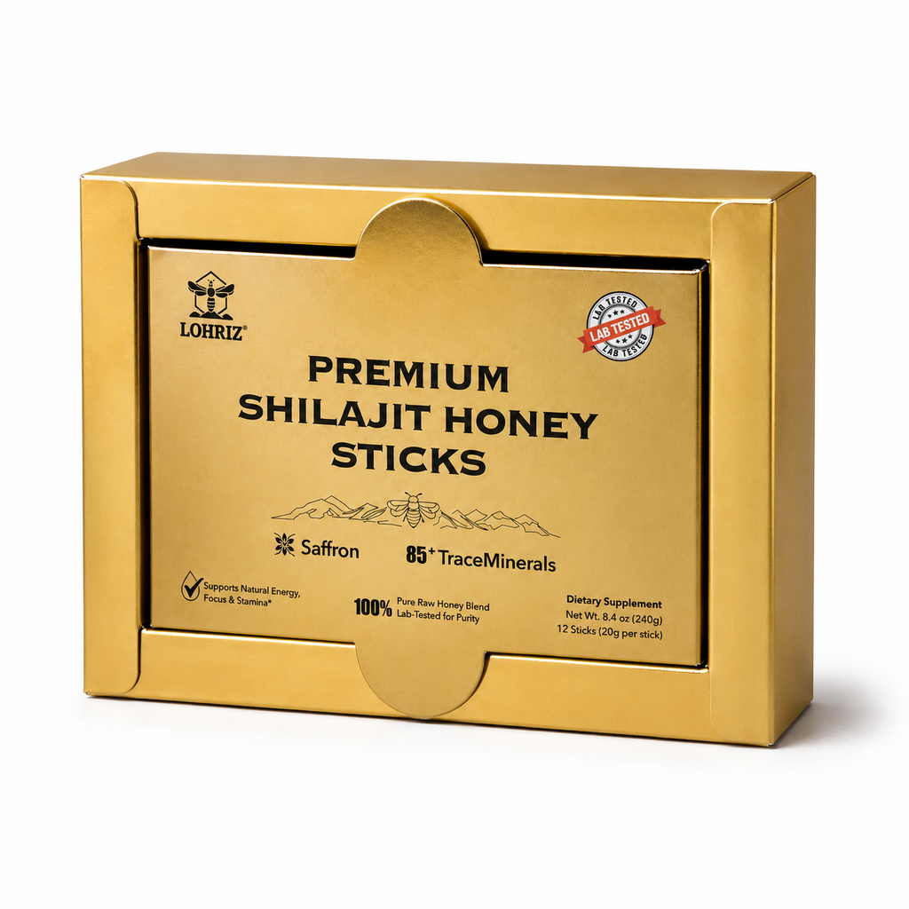 Gold inner package inside the LOHRIZ Premium Shilajit Honey box