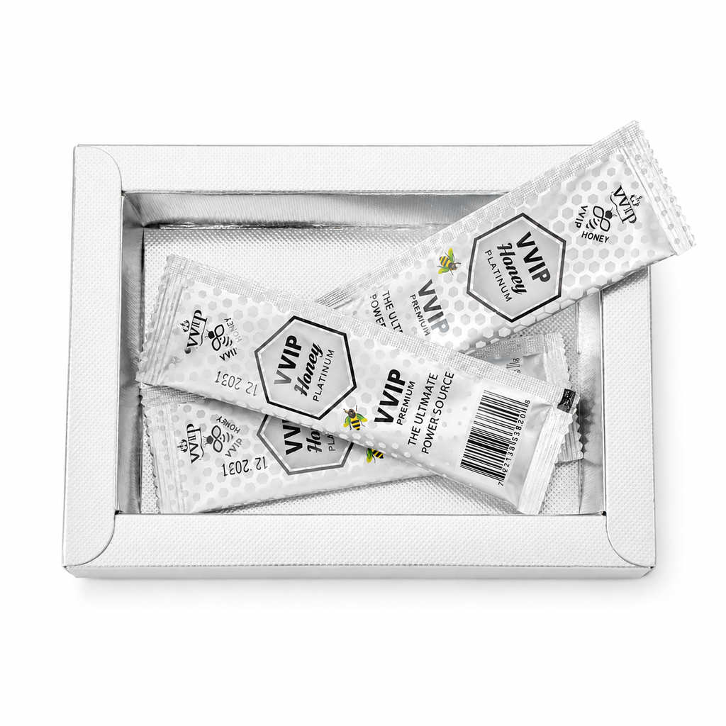 Open Royal Honey Platinum box with several sachets displayed