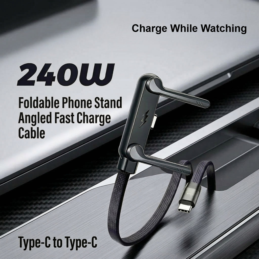 240W Foldable Phone Stand Braided USB-C Charging Data Cable