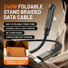 240W Foldable Phone Stand Braided USB-C Charging Data Cable