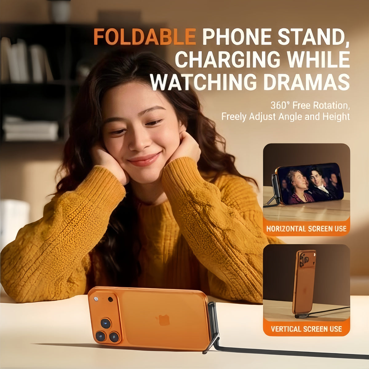 240W Foldable Phone Stand Braided USB-C Charging Data Cable