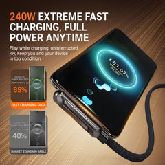 240W Foldable Phone Stand Braided USB-C Charging Data Cable