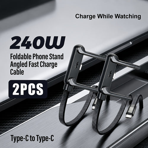 240W Foldable Phone Stand Braided USB-C Charging Data Cable