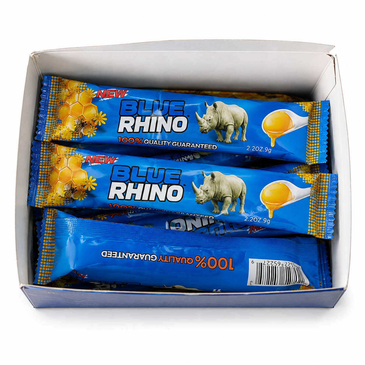 Open Blue Rhino Honey box showing individually sealed sachets