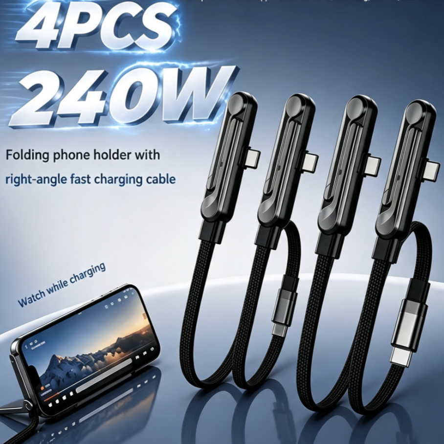 240W Foldable Phone Stand Braided USB-C Charging Data Cable