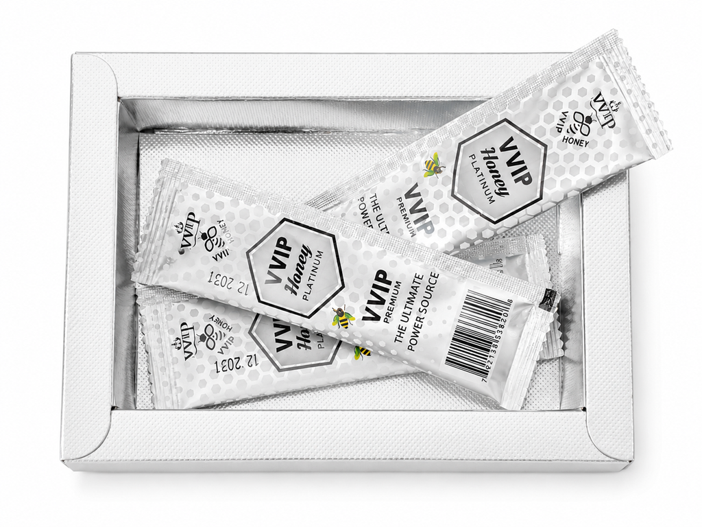 Open Royal Honey Platinum box with several sachets displayed