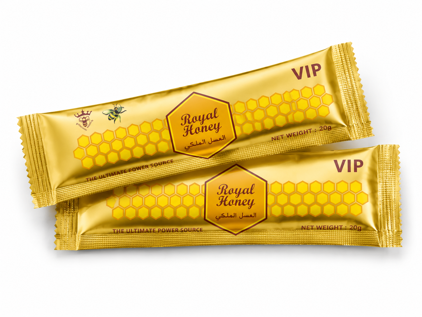 Two individually sealed Royal Honey sachets