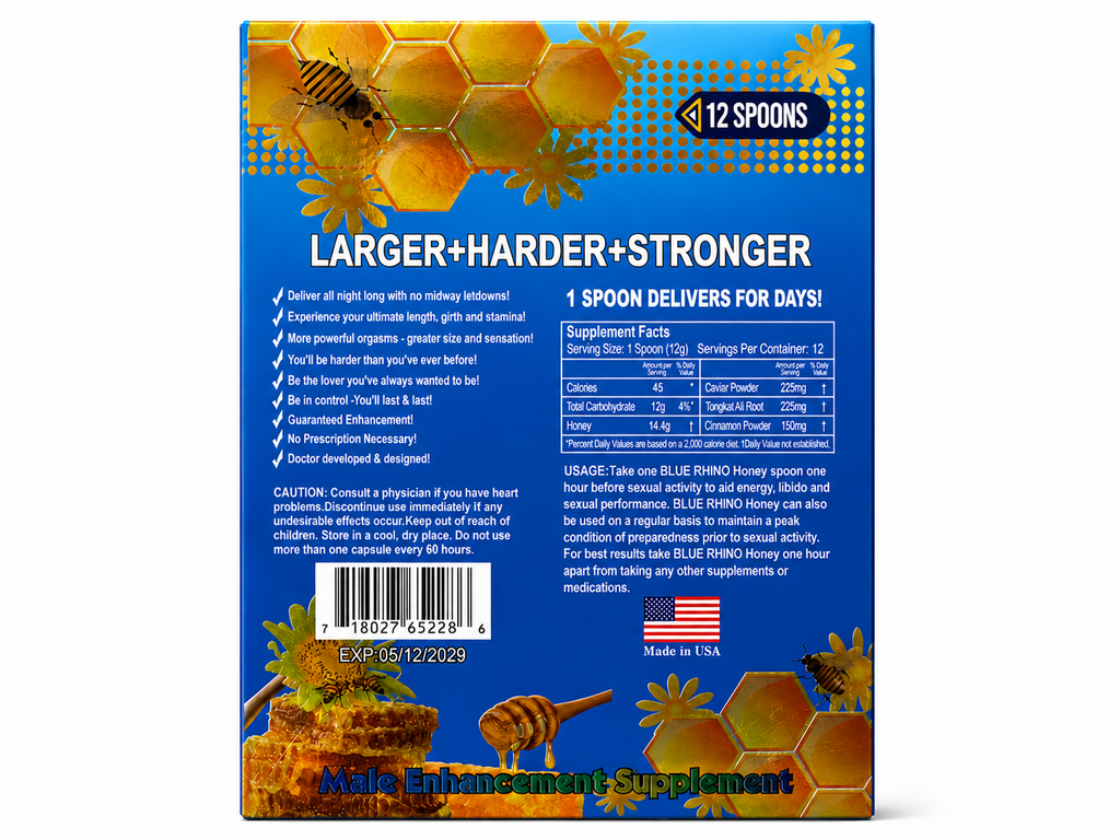 Back panel of the Blue Rhino Honey box with label information