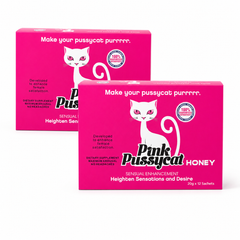 Two boxes of Pink Cat Honey on a white background