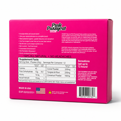 Pink Pussycat Honey back label and supplement facts on a white background
