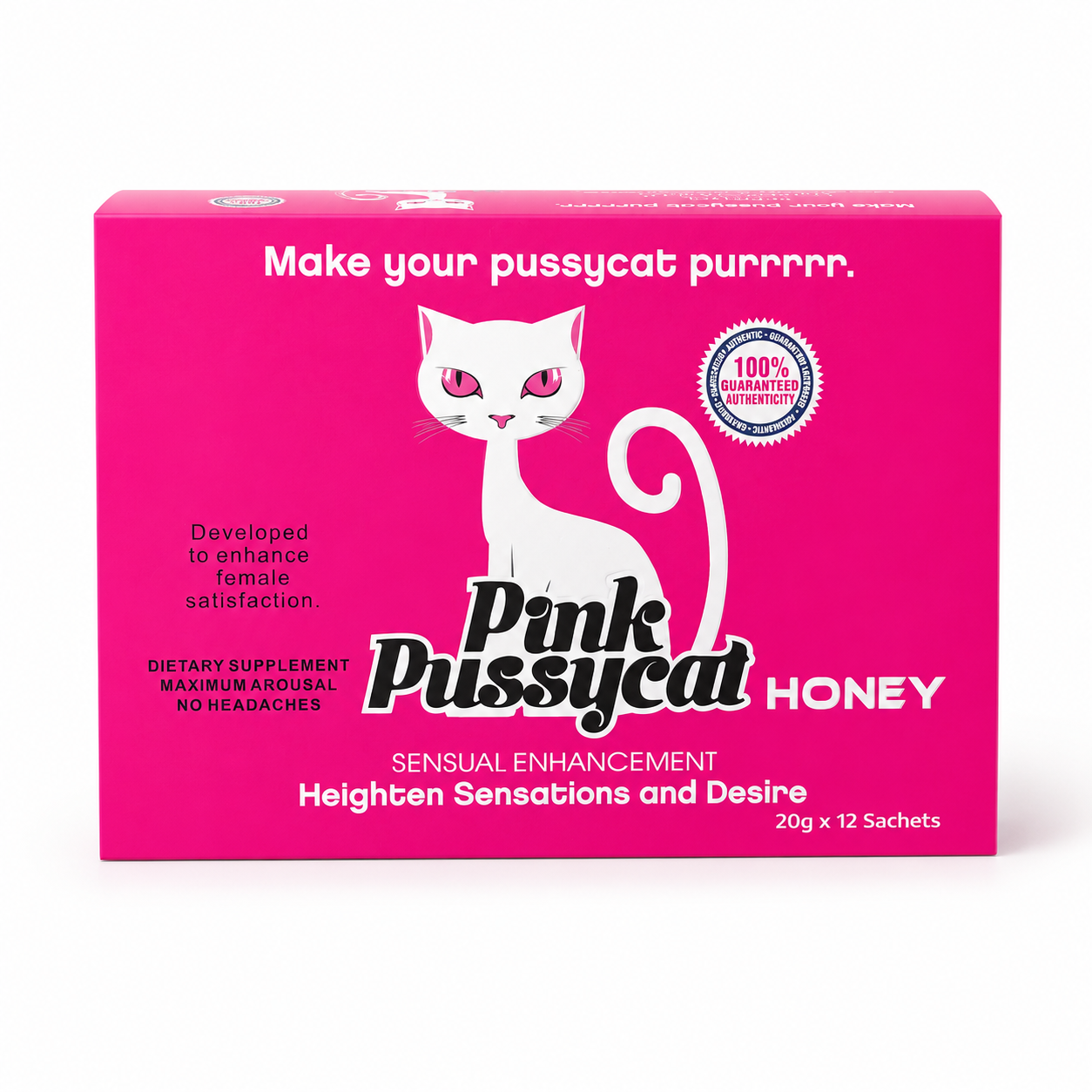 Pink Pussycat Honey retail box front view on a white background