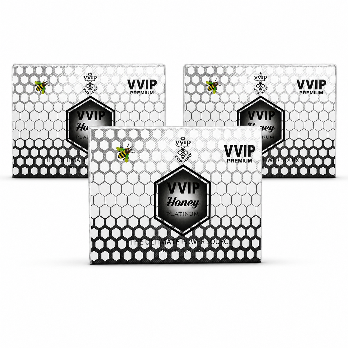 Three boxes of Royal Honey Platinum on a white background